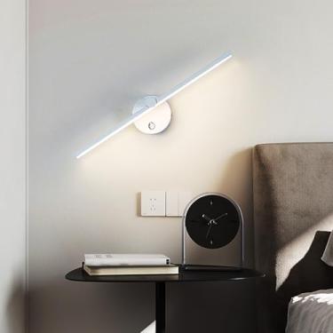 Imagem de Luzes de parede LED internas com interruptor liga/desliga arandelas de parede modernas 330° ajustáveis lâmpadas de parede giratórias luminárias lineares lâmpada de cabeceira quarto sala de estar