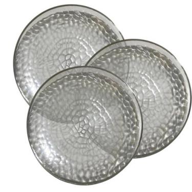 Imagem de Kit 12 Pratos Redondo Acrílico Borda Prata 22Cm Natal Festa - Aidan