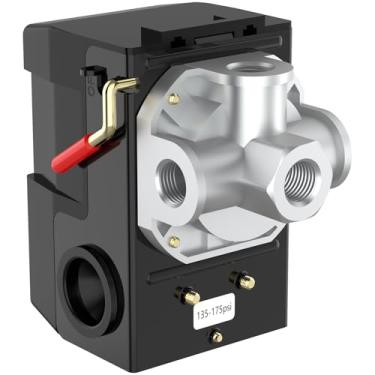 Imagem de Interruptor de pressão do compressor de ar, interruptor de compressor de ar cnaodun 135-175 PSI 26A Rosca 1/4 NPT Interruptor de pressão de quatro portas para compressor de ar Interruptor regulador de
