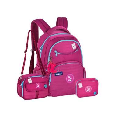 Imagem de Kit Mochila Costas Luluca Lancheira Estojo Box Teen Escolar, Rosa