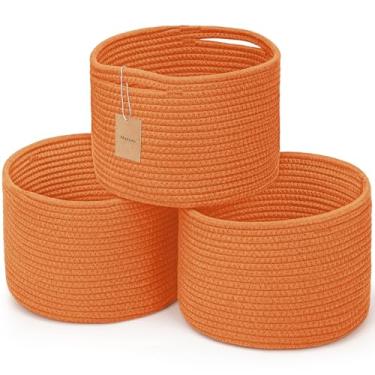 Imagem de Maxuni Cestas de corda pequenas para armazenamento, cestas para presentes vazias, lindas cestas redondas de tecido, cestas decorativas 24 x 24 x 7 cm, caixas de armazenamento de cesta de brinquedo de