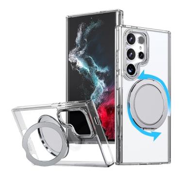 Imagem de MUGCOFF Capa para Samsung Galaxy S22 Ultra/S23 Ultra com suporte, suporte de anel magnético giratório 360, compatível com Magsafe, capa protetora translúcida à prova de choque de grau militar - 17,3