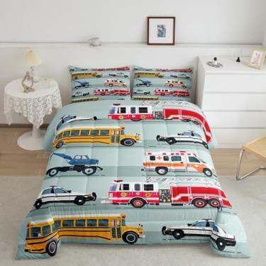 Imagem de Erosebridal Conjunto De Edredom Caminhão Bombeiros, Carro Polícia Em Tamanho Real, Cama Ônibus Escolar Para Crianças, Meninos, Adolescentes E Jovens, Veículo Desenho Animado, Decoração Quarto Dormit