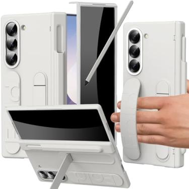 Imagem de YQODSZ Capa com alça de dedo para Samsung Galaxy Z Fold 6 com suporte para caneta S e Stylus, Z Fold 6 capa com alça de mão protetora de tela de privacidade embutida com suporte para dobradiça Z Fold