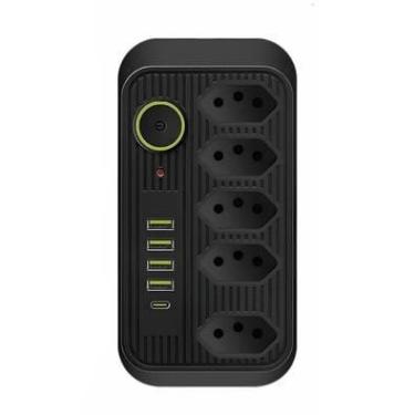 Imagem de Extensão 5 Tomadas 4 Usb 1 Tipo C 1 Pd Led Bivolt 110v/220v :preto
