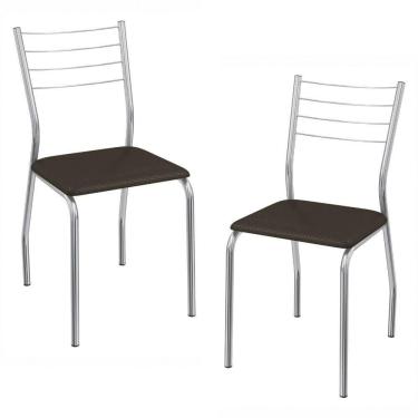 Imagem de Kit 2 Cadeiras Cromada Sala Jantar 2C140CR Corino Kappesberg Marrom