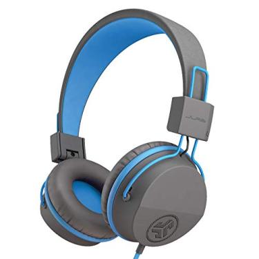 Imagem de JLab JBuddies Studio Auriculares para crianças, com cabo e cofre para crianças com limitado de volume, isolamento de ruído e microfone, cinzento / azul