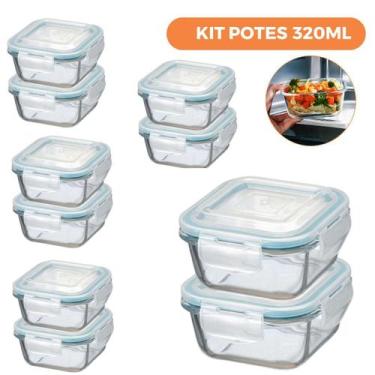 Imagem de Kit 10 Potes De Vidro Herméticos Quadrados 320Ml - Ad - Ad Importação