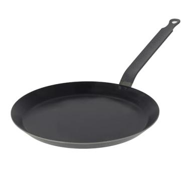Imagem de De Buyer Panela de crepe e tortilha de aço carbono azul – 24 cm – ideal para fazer e reaquecer crepes, tortilhas e panquecas – Naturalmente antiaderente – Feito na França