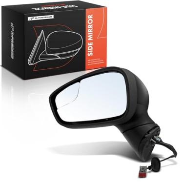 Imagem de A-Premium Espelho retrovisor lateral do motorista - compatível com Ford Fiesta 2011-2019 - Espelho retrovisor externo preto sem aquecimento dobrável manual liso com vidro de ponto cego