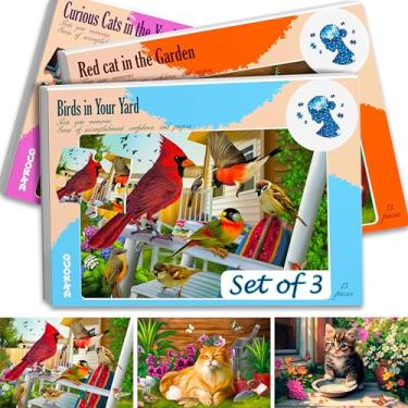 Imagem de QUOKKA Quebra-cabeças de demência para idosos - pássaros e gatos 13 peças - produtos de atividades grandes para idosos - Jogos de quebra-cabeça para adultos 3 Alzheimers - Brinquedos de presentes