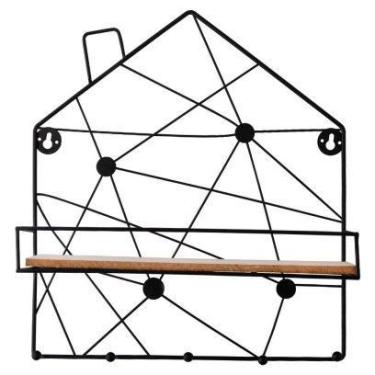 Imagem de Prateleira Casa Decorativa em Ferro Preto e MDF 29x26,5x8,2cm - Moment