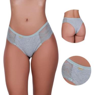 Imagem de Kit 5 Calcinha de Algodao Tanga Conforto Renda Listrada Livia - NAKA M