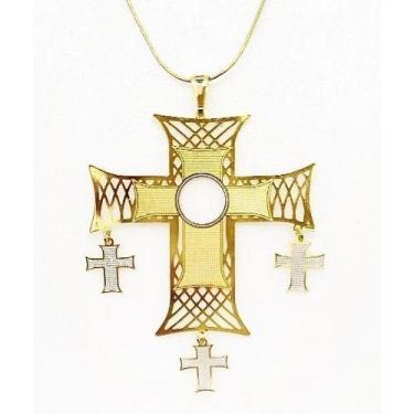 Imagem de Cordão Com Crucifixo De 3 Pingentes Banho Ouro 18k 1659 - Très Chic Jo