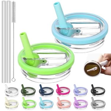 Imagem de 2 peças de tampa dobrável de canudo substituível de 1,134 g compatível com copo Stanley Cup 1,134 g, 121 combinações de cores, tampa de canudo Stanley Flip sem odor e à prova de vazamento (verde grama