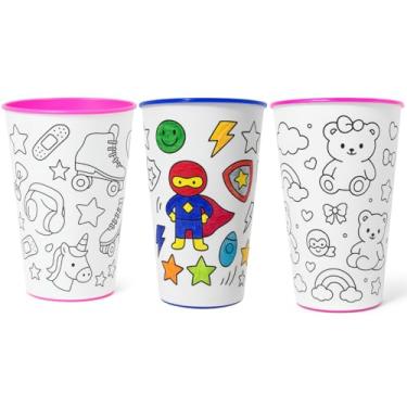 Imagem de Copo Infantil Desenho de Colorir Pintar Menino e Menina Kit 3 Und (Menina e menino)