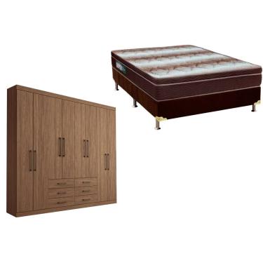 Imagem de Cama Box Casal + Colchão Light Ortobom + Guarda Roupa Master 8.6 Atacama-Jatobá