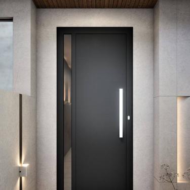 Imagem de Porta de Alumínio de Giro Lambri com Puxador de 60cm 215x95cm Lucasa Ideale Preto