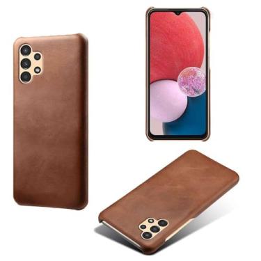 Imagem de Capa para Samsung Galaxy A13 4G,Proteção contra quedas,Casca de volta de cor sólida simples,Design de couro de imitação de plástico-Brown