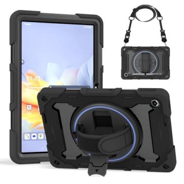 Imagem de Bkinew Capa para tablet Lenovo Tab 10,1 polegadas 2025 modelos TB311FU e TB311XU capa robusta com alça de ombro de mão com suporte giratório 360, preta
