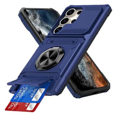 Imagem de COTDINFOR Capa para Samsung Galaxy S25 Ultra com suporte para cartão [loja 2 cartões] anel de 360° suporte resistente à prova de choque capa carteira protetora de corpo inteiro para Samsung Galaxy S25