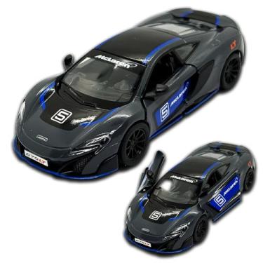 Imagem de Carrinho de ferro miniatura McLaren 675LT, abertura de portas, com fricção, 12,5 CM, Em metal, 1/36, Pneus em borracha, Kinsmart (Cinza escuro Numerada)
