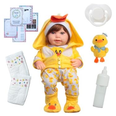 Imagem de Bebê Reborn Roupinha Patinho com Pelúcia e Cabelo Castanho