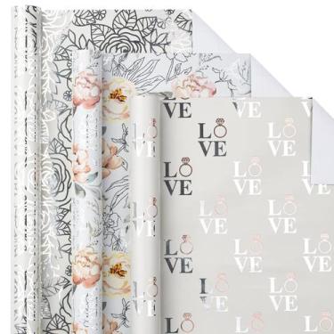 Imagem de Rolo de papel de embrulho LeZakaa Wedding Floral Silver 43,2x305cm