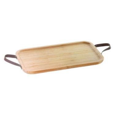 Imagem de Bandeja Alça Couro Ecokitchen Bambu 41 cm Mimo BM19131 - Mimo Style