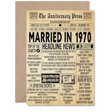Imagem de Stuff4 Cartão de aniversário de 55 anos para homens e mulheres - Jornal vintage casado em 1970 - Cartão de aniversário de casamento feliz de 55 anos para esposa companheira marido parceiro, cartões