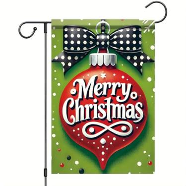 Imagem de Saoplasa Bandeira de jardim de Natal enfeite vermelho bandeira de feliz Natal 30,5 x 45,7 cm bandeira dupla face exterior quintal para decoração de férias de inverno fundo verde laço de bolinhas