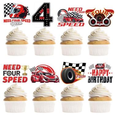 Imagem de 40 Pcs Need Four Speed Birthday Decorations, 4th Birthday Cupcake Toppers, Race Car Themed Cupcake Picks Party Supplies for Boys (8 Designs)