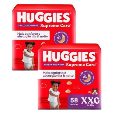 Imagem de Kit 2 Fralda Roupinha Huggies Supreme Care Tamanho XXG 58 Unidades Des