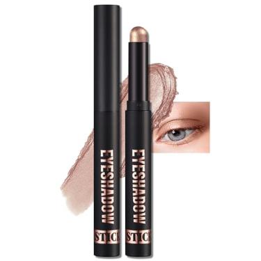 Imagem de Erinde Bastão de sombra cremosa brilhante, palitos de sombra metálica de longa duração, lápis de sombra cremoso com glitter à prova d'água, maquiagem neutra misturável de alta pigmentação, brilho