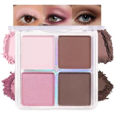 Imagem de HHLTOH Paleta de sombra em pó quad, rosa rosa chocolate marrom cintilante paleta de sombras, neutro vegano fosco Quads paleta de sombras para olhos para mulheres mais velhas pigmentada à prova d'água