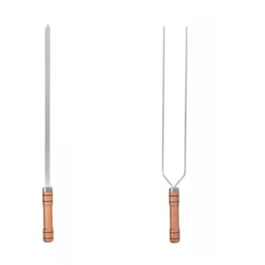 Imagem de Conjuntos De Garfos Para Churrasco Com Duas Pontas E Uma Ponta, Espeto Churrasco 40cm,50cm,60cm,Com Cabos De Madeira (80Cm)