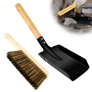 Imagem de Conjunto de pá e escova de cinzas com alça, conjunto de pá de carvão portátil e escova de lareira, kit de limpeza eficiente de lareira, reutilizável para lareiras, churrasco