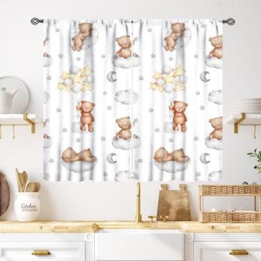 Imagem de Cortinas de urso de desenho animado, crianças, meninos, meninas, ursos adormecidos, nuvem, estrela, balão, janela, tratamentos para berçário, quarto de bebê, sala de estar, sala de aula, 2 painéis