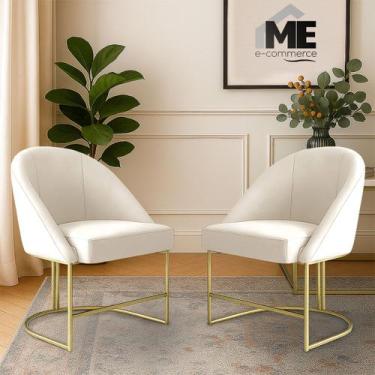 Imagem de KIT 2 Banqueta Poltrona Lua Penteadeira E Salão Com Base Metálica, beg