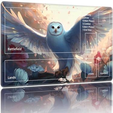 Imagem de ACWDMKH MTG Playmats for Magic The Gathering-Play Mat,Game Play Mat for MTG TCG 24" x 14" Board Game Card Game Trading Card Game Play Mat with Zones&Storage Bag,Mousepad Desk Mats,Cute White Owl