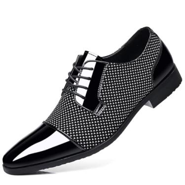 Imagem de Sapato social masculino Oxford de couro envernizado clássico cadarço formal smoking sapatos negócios casamento Derby sapato bico bico moderno, Branco, 42 BR