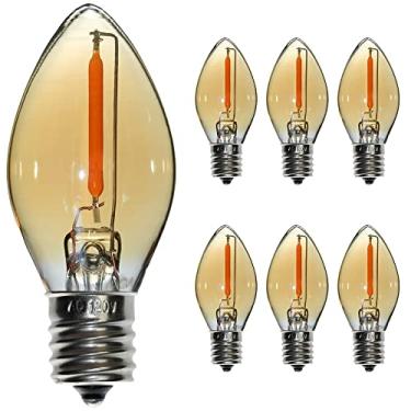 Imagem de Lâmpadas âmbar, lâmpada noturna de LED C7 com base candelabro E12, equivalente a incandescente de 4 W 5 W 7 Watt para vela de janela, lâmpada de reposição de sal, amarelo quente 2200 K, 0,5 W, laranja, pacote com 6