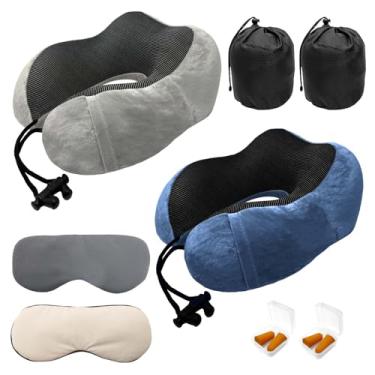 Imagem de A AIKOOL Travesseiro de viagem, Cinza + azul escuro