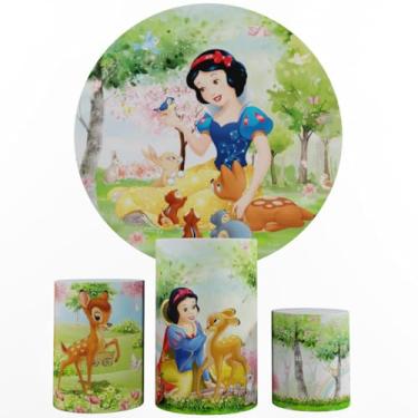 Imagem de Kit Decoração Festa, Painel Branca de Neve + Trio Capas De Cilindros