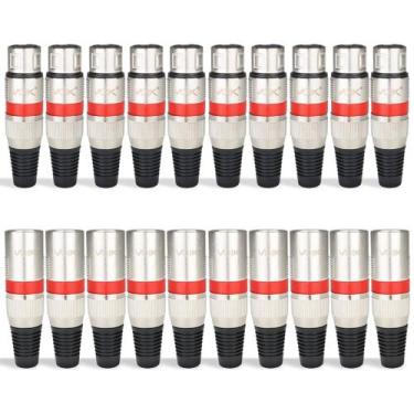 Imagem de Kit Conectores XLR Macho e Fêmea Voik PVKMV Metal Vermelho, 20