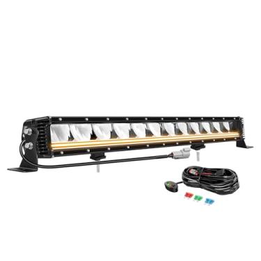 Imagem de Willpower Barra de luz LED para carro de 58 cm 80 W 8000 lm, âmbar DRL, com chicote de fios de 12 V, ponto de fileira única, luzes de neblina para caminhão, quadriciclo, captador de barco, 4 x 4, IP67