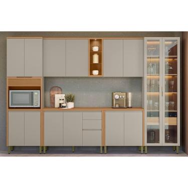 Imagem de Cozinha Modulada Completa Allure 6 Peças (2Aéreos+2Balcões+1Cristaleira+1TorreQuente) CP17 Jequitiba/Gris Fosco - Linea Brasil