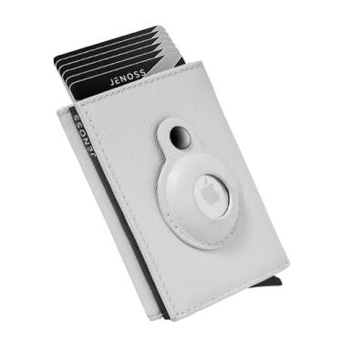 Imagem de Jenoss Carteira de couro de flor integral para homens e mulheres: carteira AirTag inteligente com capa pop-up, fina, bloqueio RFID, suporte para cartão de crédito, rastreador Apple Air Tag minimalista