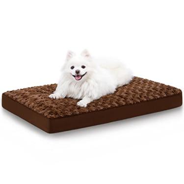 Imagem de Cama de gaiola de cachorro à prova d'água para cães de médio porte cama de veludo rosa macia e lavável com capa removível e fundo antiderrapante, 73 x 45 cm, marrom