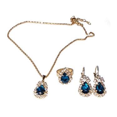 Imagem de Conjunto de joias de cristal em formato de gota, banhado a ouro 14 K, colar com pingente de gota de água com brilho ajustável, anel de pingente, pingente, pingente, strass, pingente, para mulheres, meninas, acessórios de festa de casamento, Metal, Sem pedra,